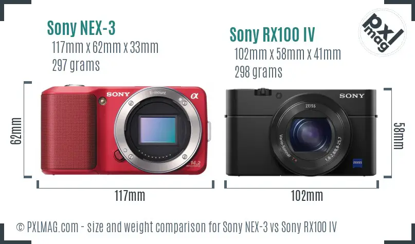 Sony NEX-3 vs Sony RX100 IV size comparison