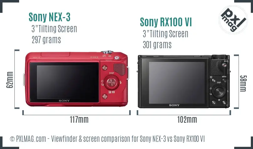 Sony NEX-3 vs Sony RX100 VI Screen and Viewfinder comparison
