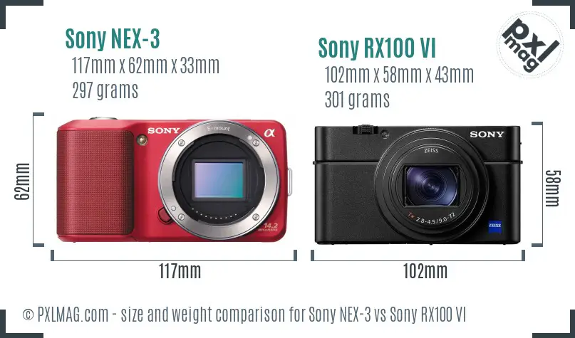 Sony NEX-3 vs Sony RX100 VI size comparison