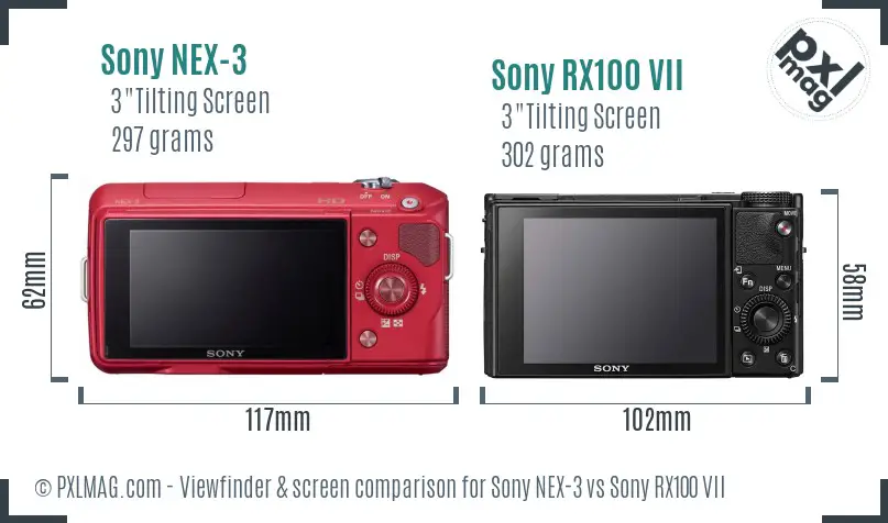 Sony NEX-3 vs Sony RX100 VII Screen and Viewfinder comparison