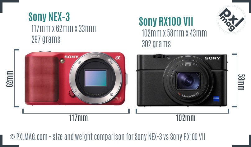 Sony NEX-3 vs Sony RX100 VII size comparison