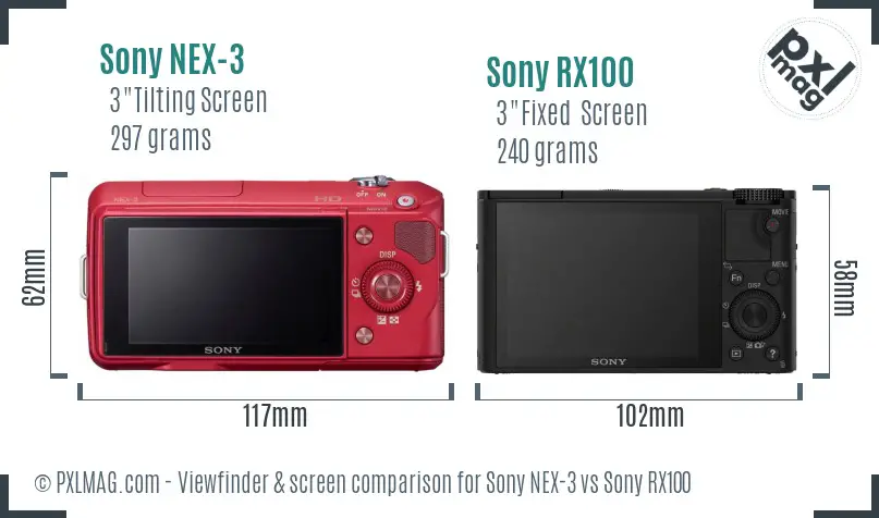 Sony NEX-3 vs Sony RX100 Screen and Viewfinder comparison