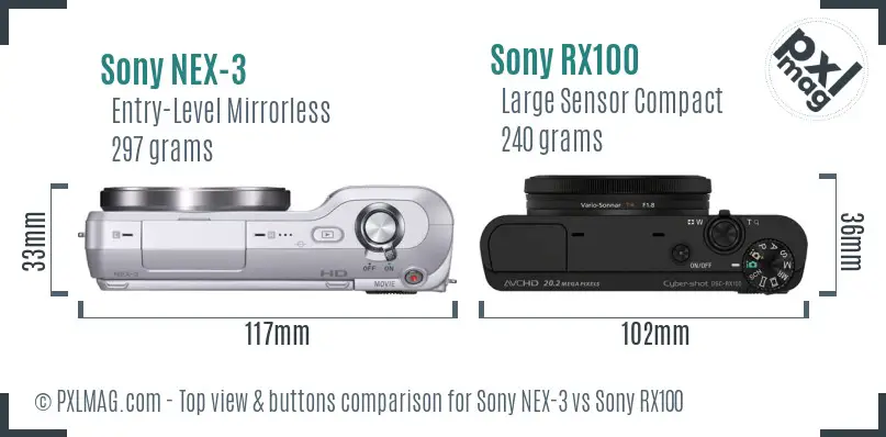 Sony NEX-3 vs Sony RX100 top view buttons comparison