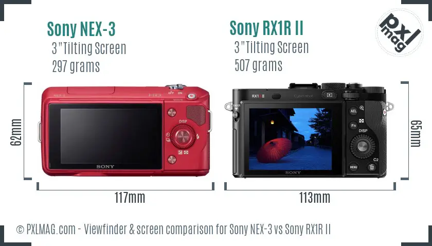 Sony NEX-3 vs Sony RX1R II Screen and Viewfinder comparison