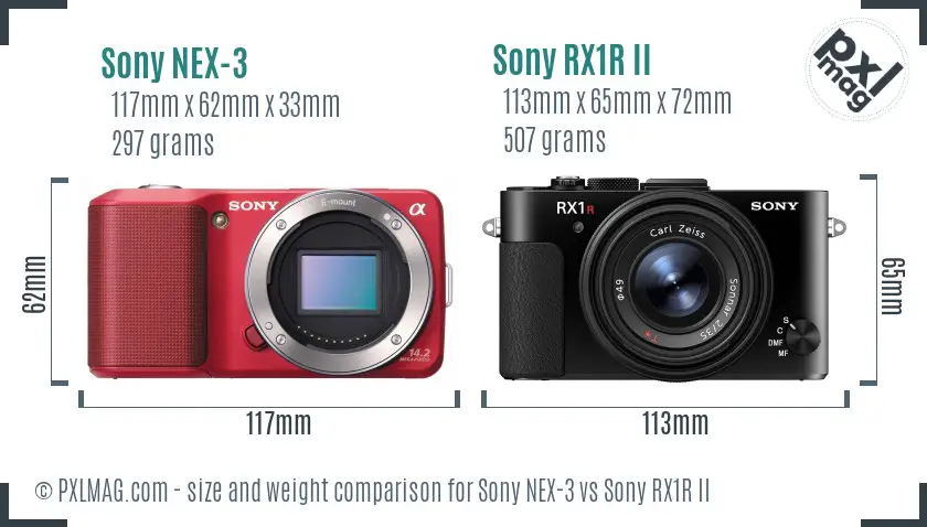 Sony NEX-3 vs Sony RX1R II size comparison