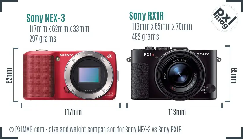 Sony NEX-3 vs Sony RX1R size comparison