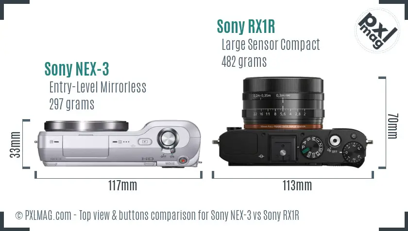 Sony NEX-3 vs Sony RX1R top view buttons comparison