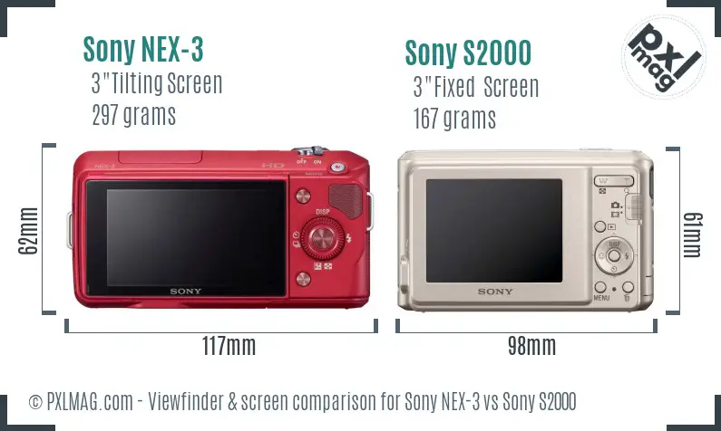 Sony NEX-3 vs Sony S2000 Screen and Viewfinder comparison