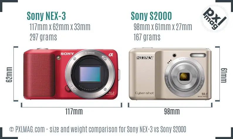 Sony NEX-3 vs Sony S2000 size comparison