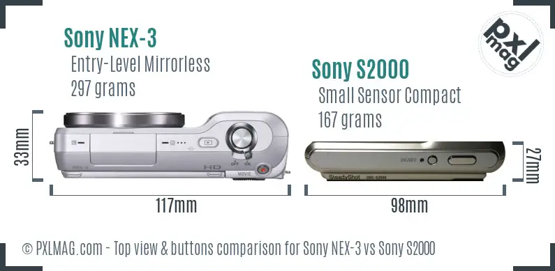 Sony NEX-3 vs Sony S2000 top view buttons comparison
