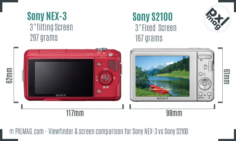 Sony NEX-3 vs Sony S2100 Screen and Viewfinder comparison