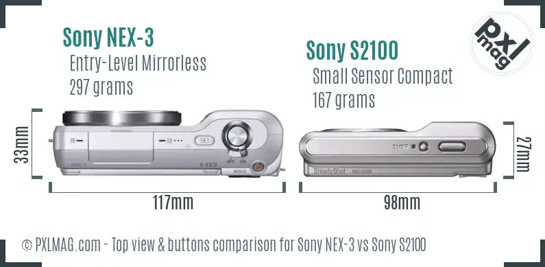 Sony NEX-3 vs Sony S2100 top view buttons comparison