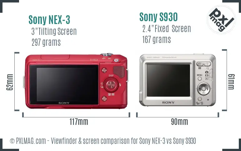 Sony NEX-3 vs Sony S930 Screen and Viewfinder comparison