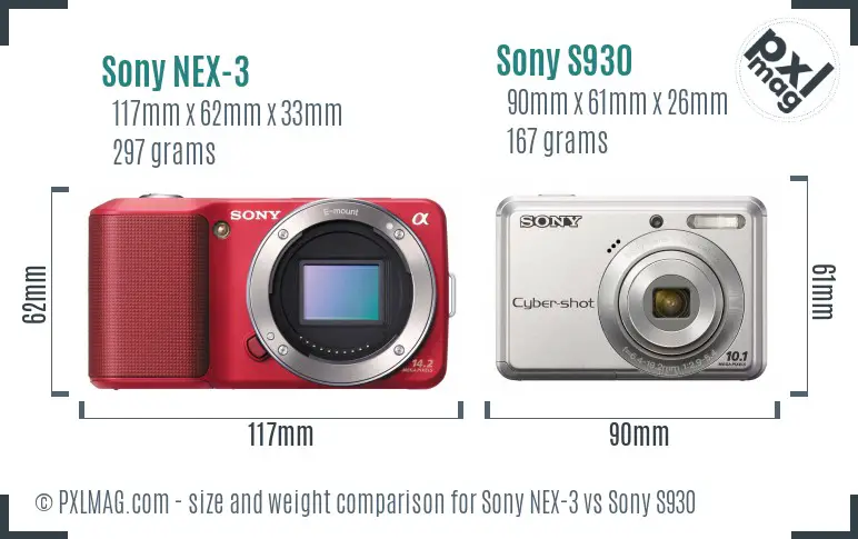 Sony NEX-3 vs Sony S930 size comparison