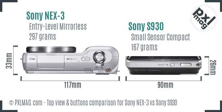 Sony NEX-3 vs Sony S930 top view buttons comparison