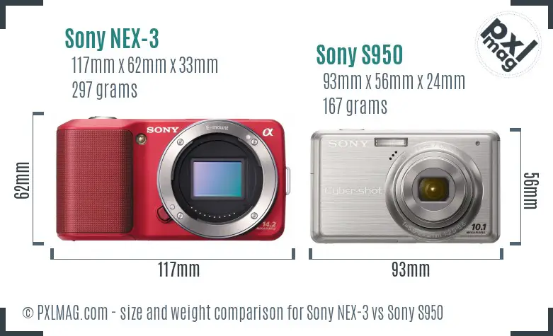 Sony NEX-3 vs Sony S950 size comparison