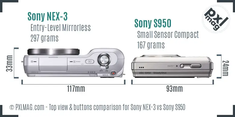 Sony NEX-3 vs Sony S950 top view buttons comparison