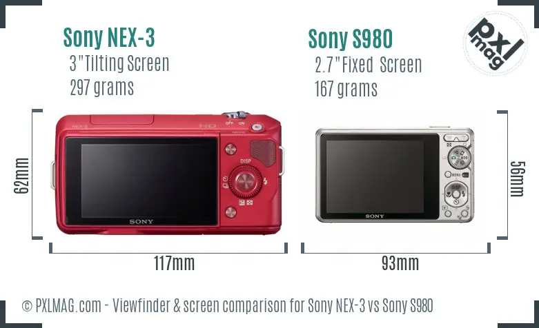 Sony NEX-3 vs Sony S980 Screen and Viewfinder comparison