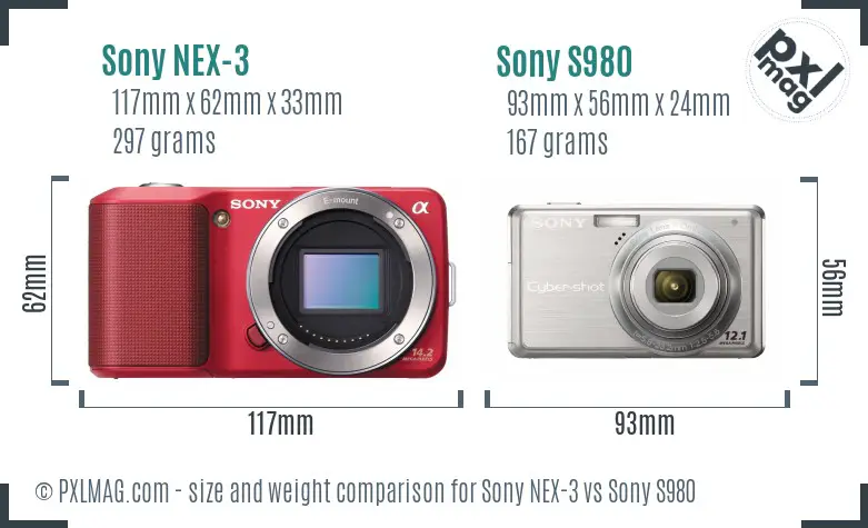 Sony NEX-3 vs Sony S980 size comparison