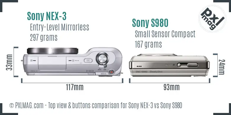 Sony NEX-3 vs Sony S980 top view buttons comparison