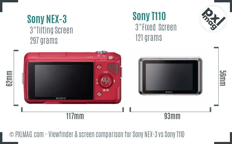 Sony NEX-3 vs Sony T110 Screen and Viewfinder comparison