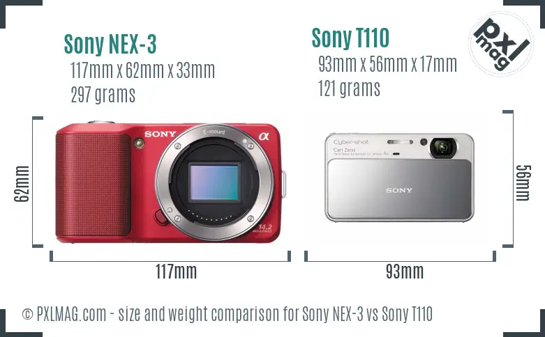 Sony NEX-3 vs Sony T110 size comparison