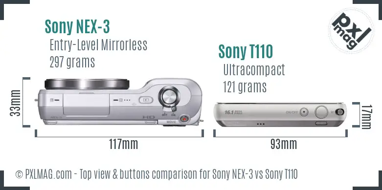 Sony NEX-3 vs Sony T110 top view buttons comparison