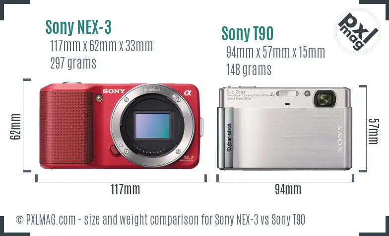 Sony NEX-3 vs Sony T90 size comparison
