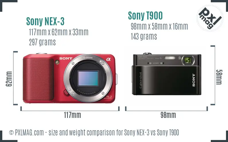 Sony NEX-3 vs Sony T900 size comparison