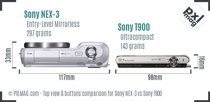 Sony NEX-3 vs Sony T900 top view buttons comparison