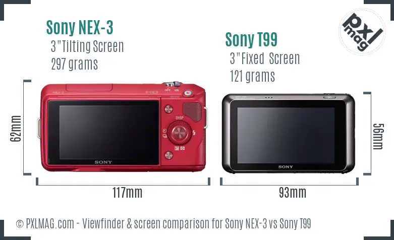 Sony NEX-3 vs Sony T99 Screen and Viewfinder comparison