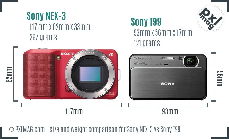 Sony NEX-3 vs Sony T99 size comparison
