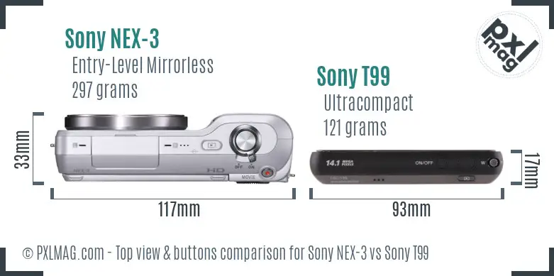Sony NEX-3 vs Sony T99 top view buttons comparison