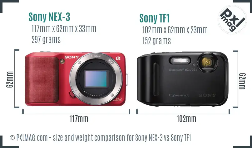 Sony NEX-3 vs Sony TF1 size comparison