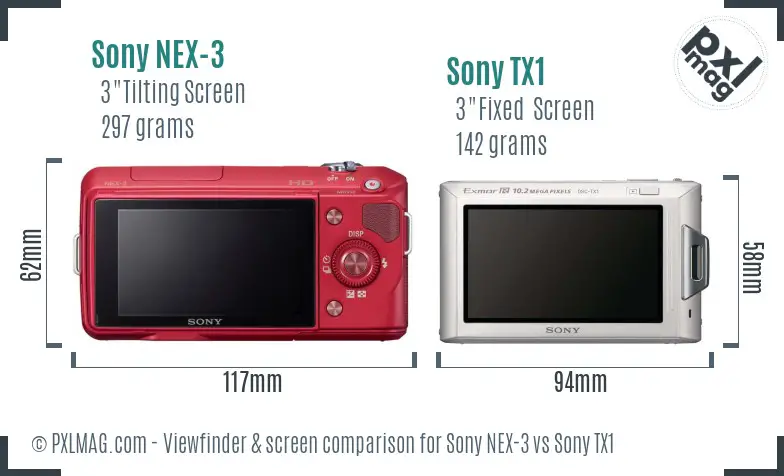 Sony NEX-3 vs Sony TX1 Screen and Viewfinder comparison