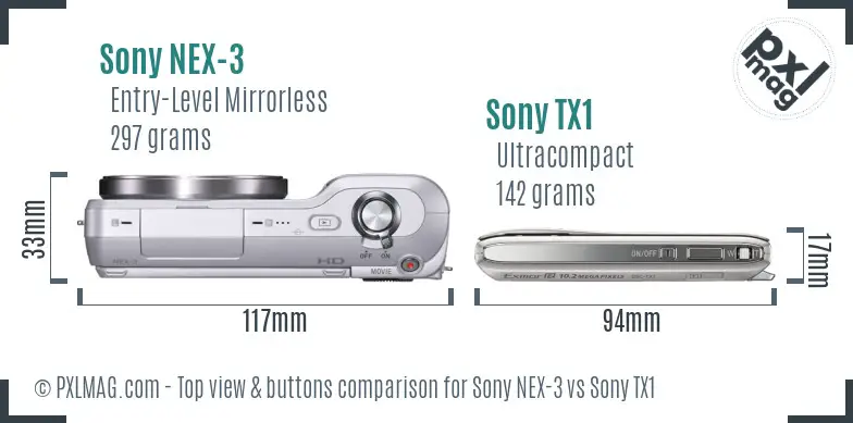 Sony NEX-3 vs Sony TX1 top view buttons comparison