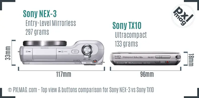 Sony NEX-3 vs Sony TX10 top view buttons comparison