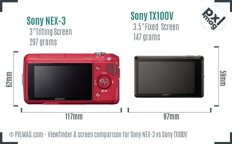 Sony NEX-3 vs Sony TX100V Screen and Viewfinder comparison