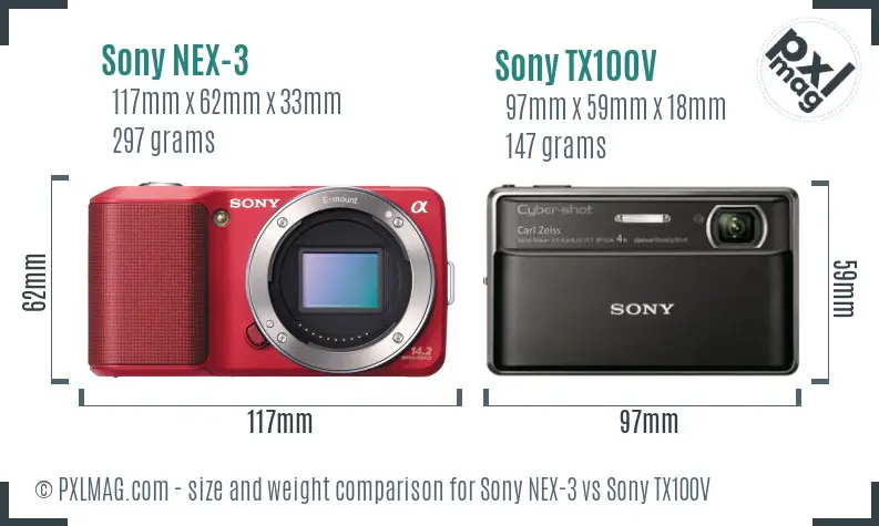Sony NEX-3 vs Sony TX100V size comparison