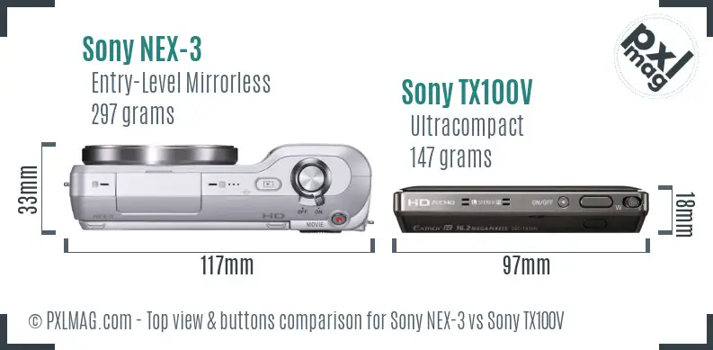 Sony NEX-3 vs Sony TX100V top view buttons comparison