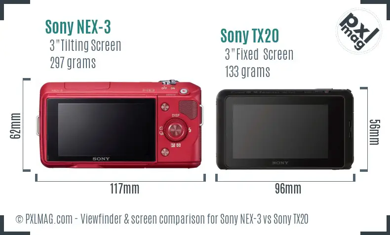 Sony NEX-3 vs Sony TX20 Screen and Viewfinder comparison