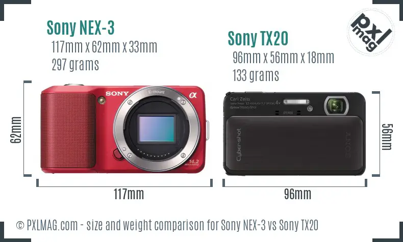 Sony NEX-3 vs Sony TX20 size comparison