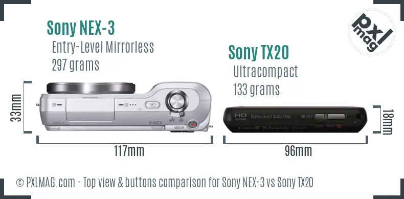 Sony NEX-3 vs Sony TX20 top view buttons comparison