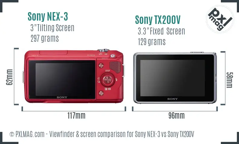 Sony NEX-3 vs Sony TX200V Screen and Viewfinder comparison