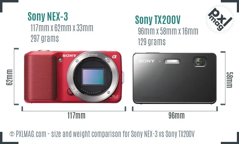 Sony NEX-3 vs Sony TX200V size comparison