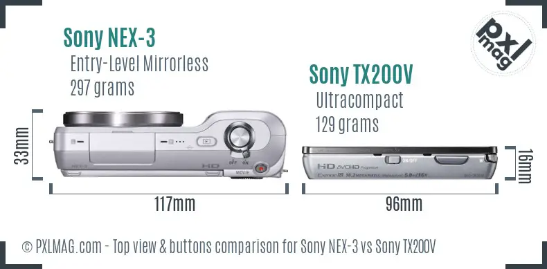 Sony NEX-3 vs Sony TX200V top view buttons comparison