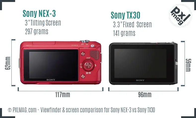 Sony NEX-3 vs Sony TX30 Screen and Viewfinder comparison
