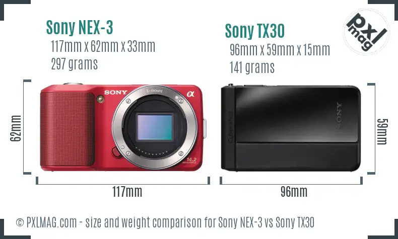 Sony NEX-3 vs Sony TX30 size comparison