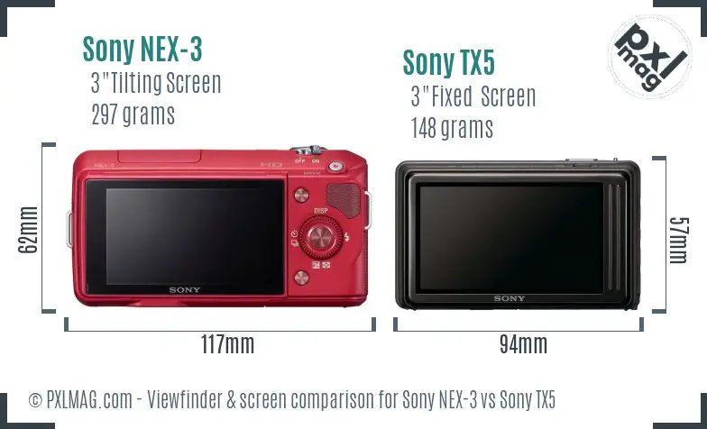 Sony NEX-3 vs Sony TX5 Screen and Viewfinder comparison