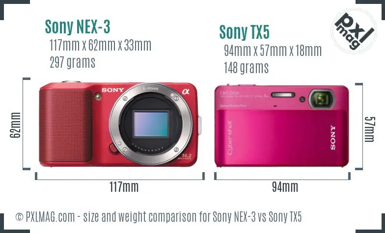 Sony NEX-3 vs Sony TX5 size comparison